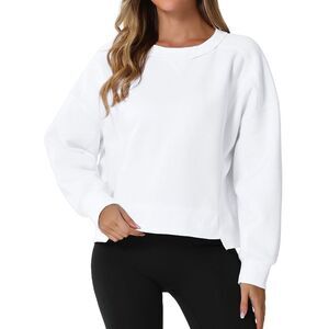 Cropped Sweatshirts Casual Tops Pullover Tops Long Sleeve Sweaters White